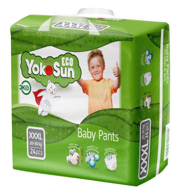 Детские подгузники-трусики YokoSun Eco размер XXXL (20-30 кг), 24 шт. (Япония)