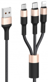 Кабель USB Hoco X26 Xpress 3in1, USB - MicroUSB+Type-C+Lightning, 2А, 1 м