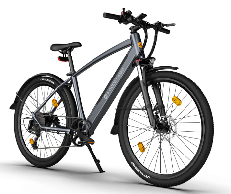 Электровелосипед Горный ADO Dece 300C серый, колеса 27,5"x2,25", двигатель 500 Вт, 42 Н*м, скрытая батарея 36 Вx10,4 А*ч=374,4 Вт*ч, датчик скорости, скорость 35 км/ч, пробег 60 км, амморт. вилка с ручной блокировкой, 9 передач Shimano, гидравлические дис
