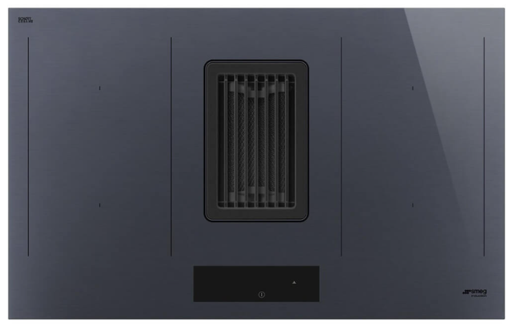 Smeg Варочная поверхность со встроенной вытяжкой HOBD182DG, производство Италия, 4 зоны приготовления, multizone, 9 уровней мощности, поддержание тепла, энергоэффективность А+, производительность вытяжки 630 м3/ч,  цвет Neptune Grey | 23x83x52 см