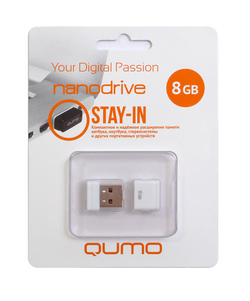 Накопитель QUMO 8GB USB 2.0 Nano White, цвет корпуса  белый