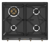 Smeg встраиваемая газовая панель SRV864AOGH | Коллекция: Coloniale | Материал: Эмалированная сталь | Чугунные решетки | Размеры: 30x595x500 мм | Фурнитура: латунь | Цвет: Антрацит