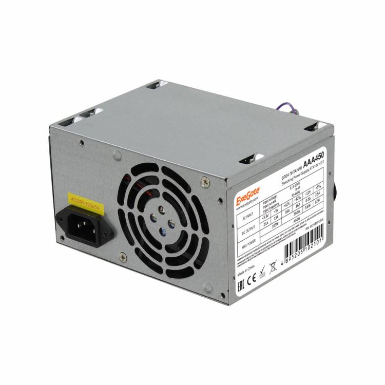 Блок питания 450W Exegate AAA450, ATX, SC, 8cm fan, 24p+4p, 2*SATA, 1*IDE + кабель 220V с защитой от выдергивания <ES259591RUS-S>
