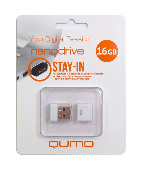 Накопитель QUMO 16GB USB 2.0 Nano White, цвет корпуса  белый
