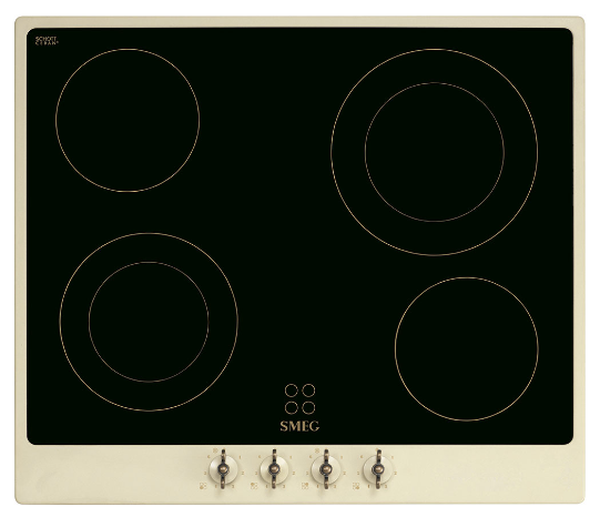 Smeg встраиваемая электрическая панель P864PO | Стеклокерамика | Коллекция: Coloniale | Мощность: 6600 Вт | Размеры: 51x596x510 мм | Фурнитура: Латунь | Цвет: Кремовый