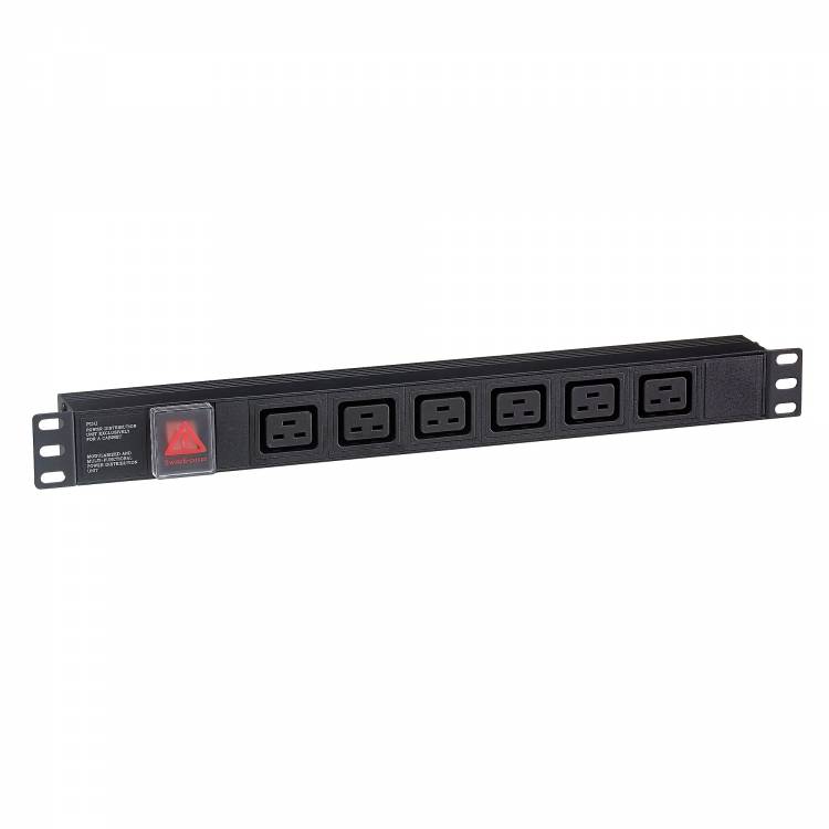 Блок розеток горизонтальный ExeGate ServerPro PDU-19H012 Al-6С19-C20-SW, 19", 1U, Алюминий, 6 IEC 320 C19, С20, выкл. с подсветкой, черный <EX280870RUS>