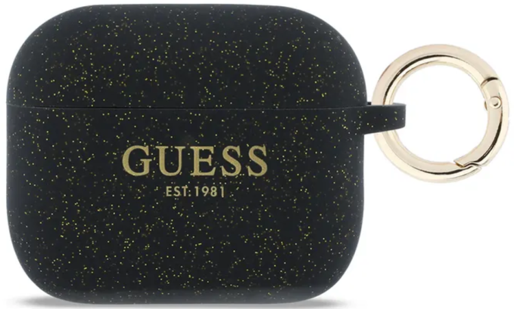 Guess Чехол для Airpods Pro 3 | Кольцо для ношения | Надежная фиксация | Silicone with ring, Glitter/Black