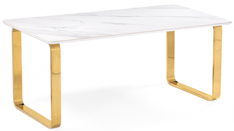 Woodville Керамический стол "Селена"  белый мрамор / золото | Ширина - 89; Высота - 76,5; Длина - 180 см