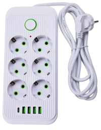 Tendenza TZ-SP003 Сетевой фильтр с заземлением на 6 розеток, 4 USB,1 Type-C 	 																		