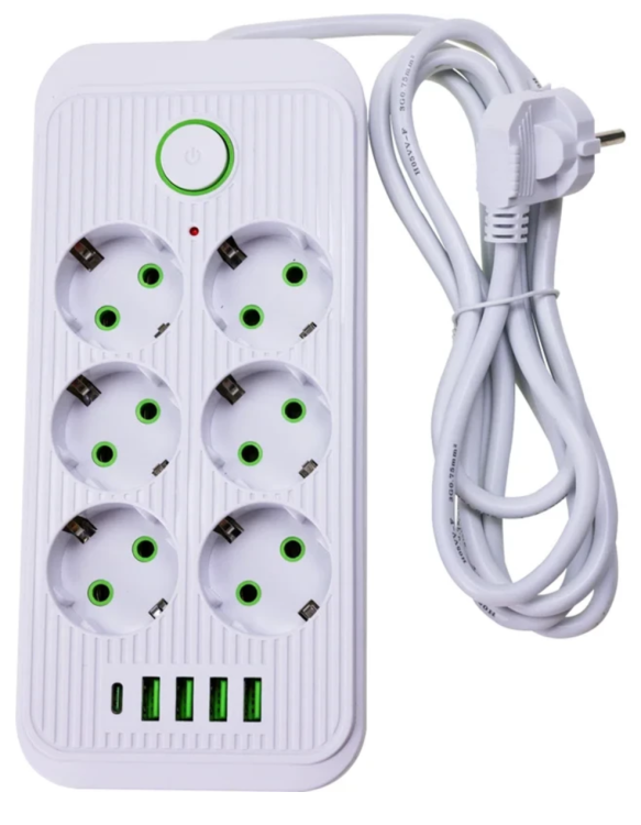 Tendenza TZ-SP003 Сетевой фильтр с заземлением на 6 розеток, 4 USB,1 Type-C 	 																		