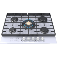 Варочная поверхность HIBERG VM 7155 W | конфорок - 5 шт, решетки - чугун, панель - закаленное стекло, электроподжиг, газ-контроль, белый | 68.4x51x10 см