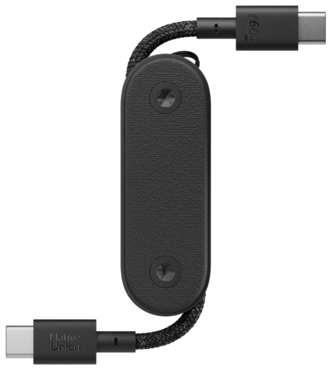 Native Union Pocket Cable USB-C to USB-C | 60W Быстрая зарядка | Компактный кабель-брелок | Для ноутбуков, смартфонов, планшетов | Цвет черный 