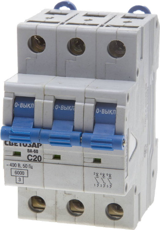 Светозар SV-49063-20-C 20 A "C" откл. сп. 6 кА 400 В Выключатель автоматический 3-полюсный