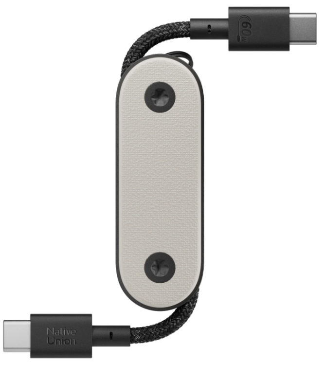 Native Union Pocket Cable USB-C to USB-C | 60W Быстрая зарядка | Компактный кабель-брелок | Для ноутбуков, смартфонов, планшетов | Цвет серый