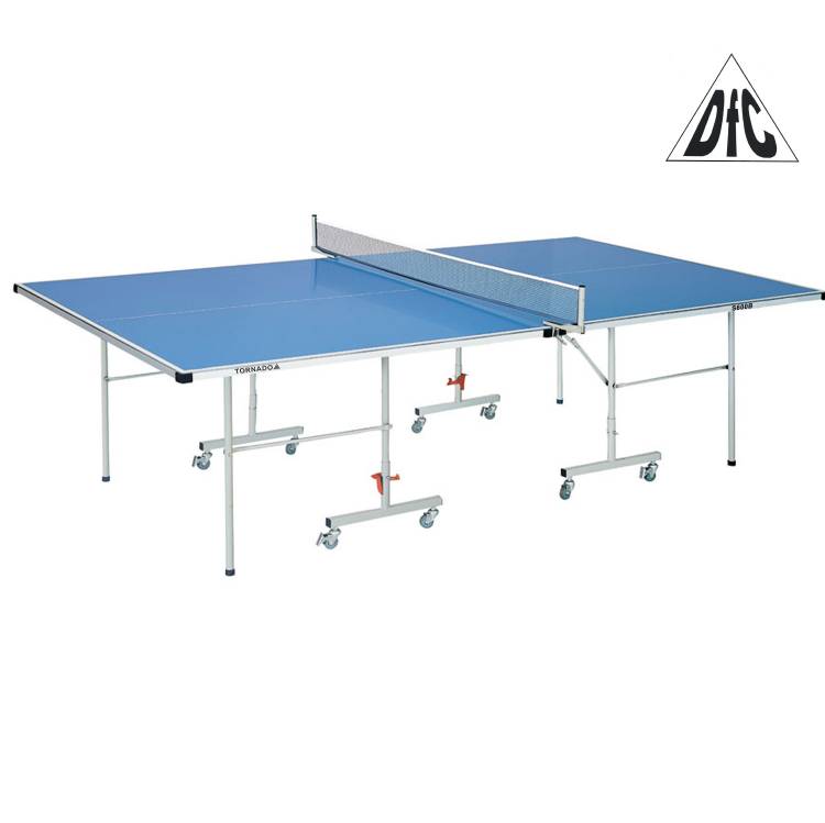 Теннисный стол DFC / складной/ 274 х 152,5 х 76 см/ с сеткой/ на колесах/ для одиночной и групповой игры/ для дома/ TORNADO, 4 мм, синий