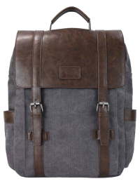 8483 Рюкзак городской с кожаными вставками Цвет: Серо-коричневый | 41×31×12 см