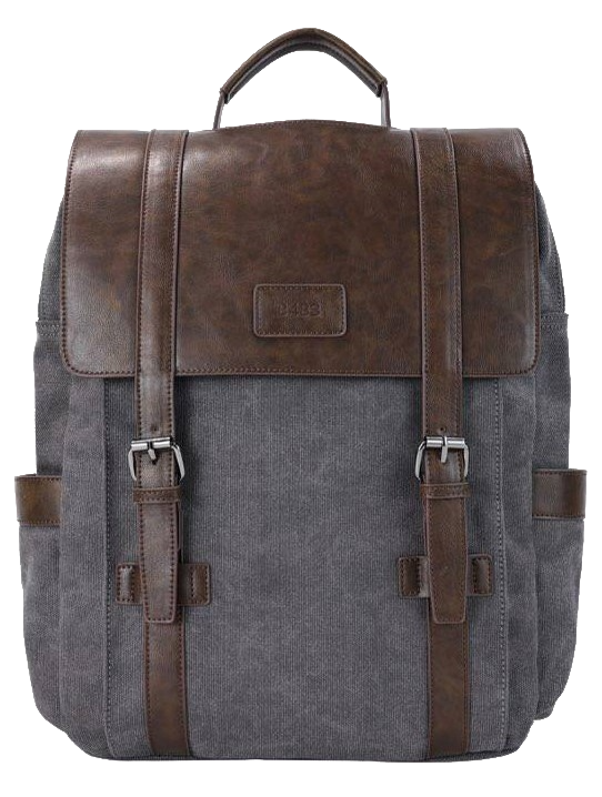 8483 Рюкзак городской с кожаными вставками Цвет: Серо-коричневый | 41×31×12 см