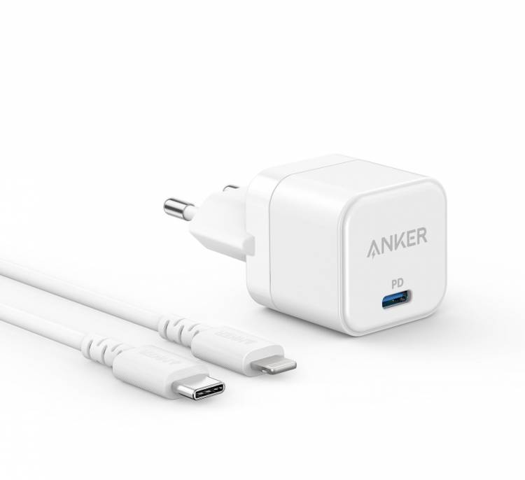 Сетевое зарядное устройство Anker PowerPort III Cube USB-С, 20 Вт + Kабель USB-C to Lightning (20W белый)