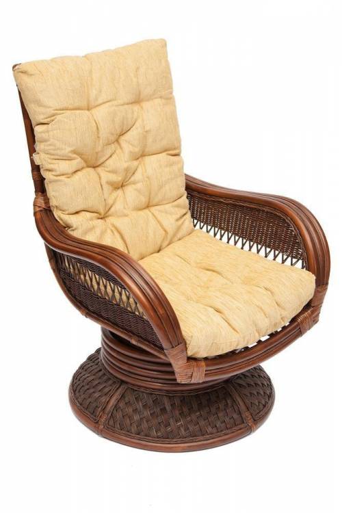 Tetchair Кресло-качалка "ANDREA Relax Medium" /с подушкой/ Pecan Washed (античн. орех), Ткань рубчик, цвет кремовый 9093