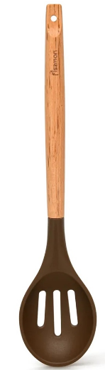 1459 FISSMAN ложка сервировочная с отверстиями CHEF’s TOOLS 32см, цвет шоколадный (силикон с деревянной ручкой)
