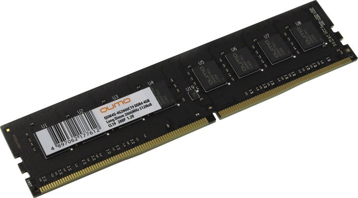 Модуль памяти DDR-4  4GB QUMO 2666 MHz PC-21300 512Mx8 CL19 288P 1,2V (QUM4U-4G2666C19 )