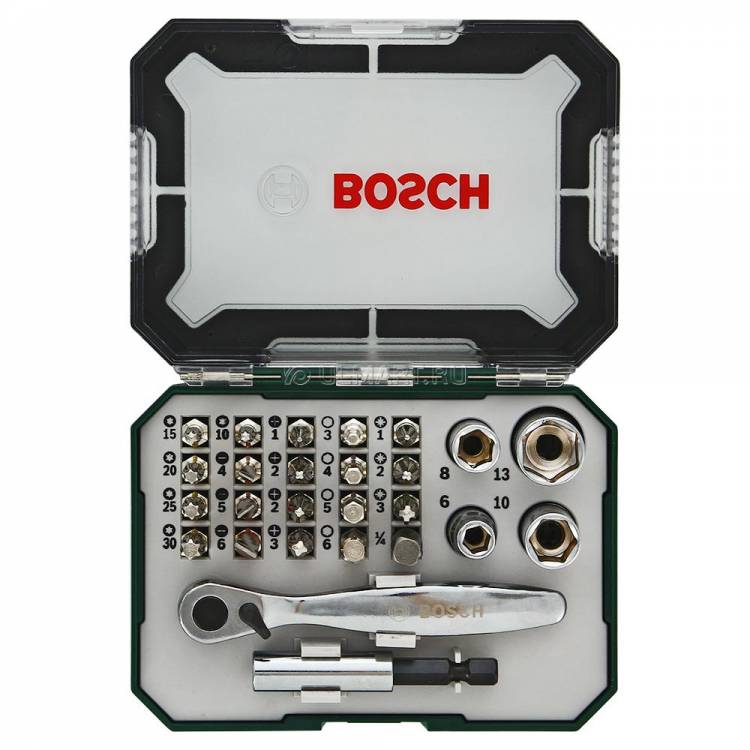 Комплект насадок с ключом-трещоткой (26 предметов) Bosch 2607017322