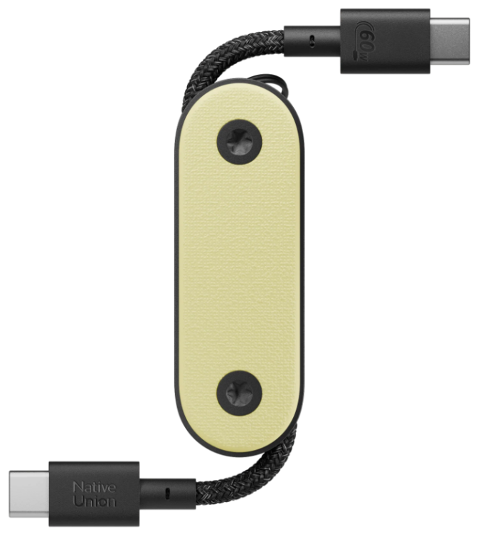 Native Union Pocket Cable USB-C to USB-C | 60W Быстрая зарядка | Компактный кабель-брелок | Для ноутбуков, смартфонов, планшетов | Цвет желтый