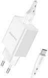 Зарядное устройство 1USB 3.0A QC3.0 быстрая зарядка для Type-C Borofone BN5 1м (White)