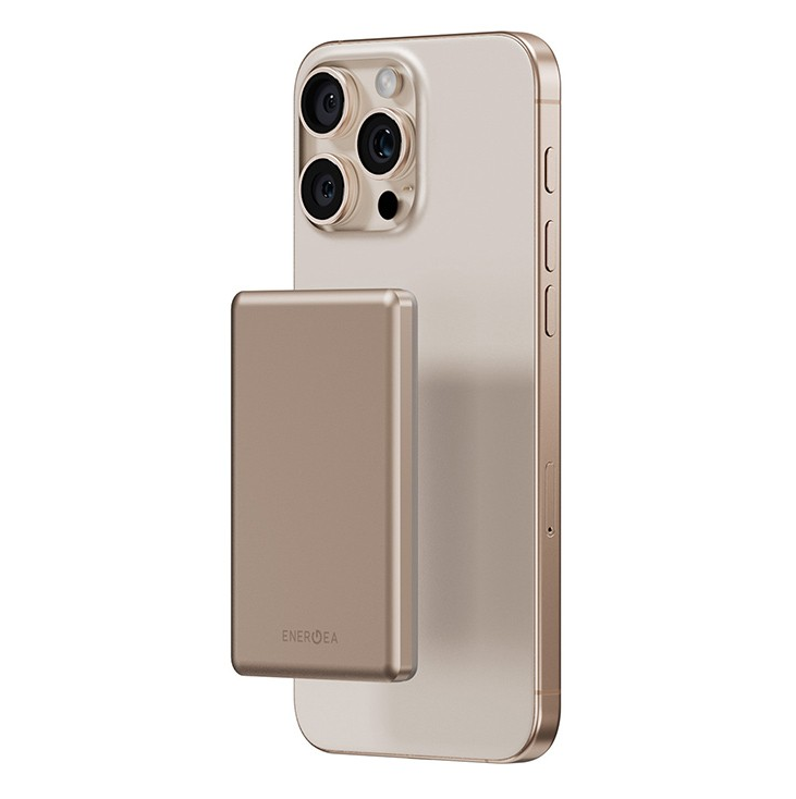 Energea AluPac MINI MagSafe Повербанк 5000mAh 15W Беспроводная Зарядка USB-C 20W Ultra Light Aluminium Natural Titanium