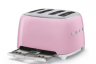 Тостер SMEG розовый TSF03PKEU в стиле 50-х г.г./ Тостер на 4 ломтика; Функции: подогрев, размораживание, багель; 6 уровней поджаривания; Съемный поддон для крошек.