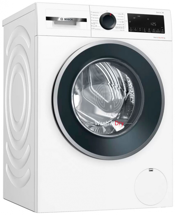 Bosch стиральная машина с сушкой WNA14400EU | Максимальная загрузка: 9кг | Максимальная загрузка при сушке: 6 кг | 1400об/мин | Количество программ: 14 | Тип двигателя: Инверторный | Английская панель управления | Габариты: 84.8x59.8x59 см | Цвет: Белый