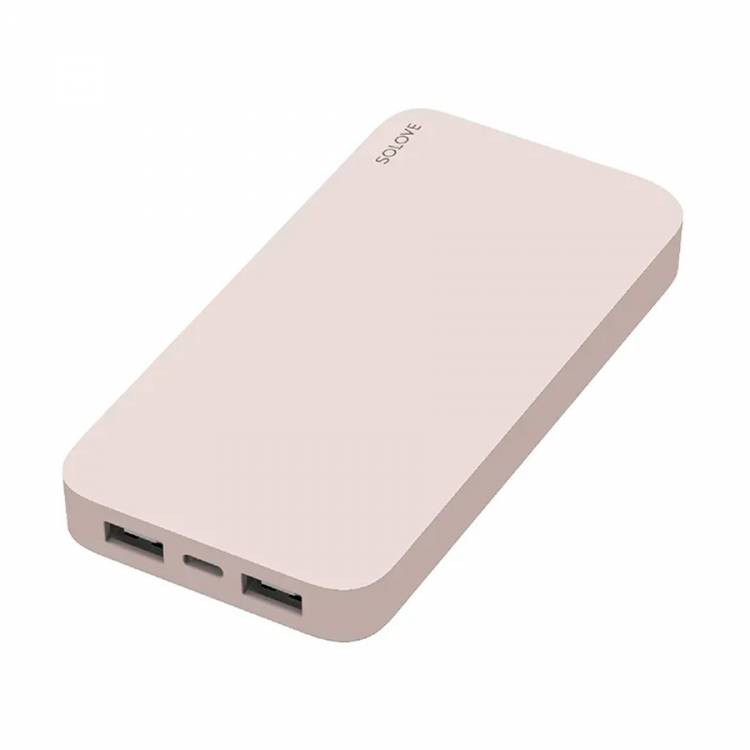Внешний аккумулятор Power Bank Xiaomi (Mi) SOLOVE 20000mAh 18W Quick Charge 3.0. Dual USB с 2xUSB выходом, кожаный чехол (003M Pink), розовый