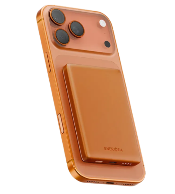 Energea AluPac MINI MagSafe Повербанк 5000mAh 15W Беспроводная Зарядка USB-C 20W Ultra Light Aluminium Orange