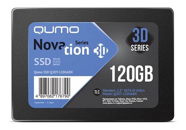 Накопитель SSD 120GB QUMO Novation TLC 3D (Q3DT-120GAEN) 2,5"/7 mm R/W 560/540 AS2258 OEM