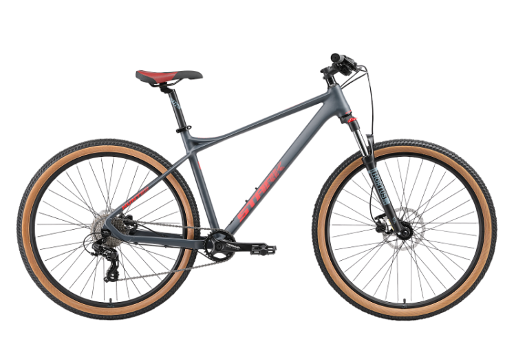 Велосипед Stark'25 Hunter 29.1 HD | Горный хардтейл антрацит матовый / красный | Диаметр колеса: 29" | Размер рамы: 21" | Рост пользователя: 180–190 см | Максимальный вес велосипедиста: 130 кг | Вес велосипеда: 14.70 кг