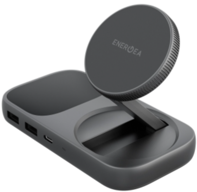 Energea USB-хаб с беспроводной зарядкой 7в1 | USB-C 3.1 100W | Совместим с MagSafe | Мощность до 15 Вт | Qi2 | HUB WiDock Plus, Gunmetal