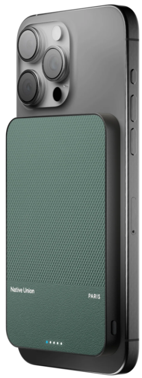 Native Union Power Bank Magnetic 5000mAh | MagSafe | Беспроводная зарядка | Внешний аккумулятор для iPhone и Android | Быстрая зарядка 15W | Компактный дизайн | Цвет зеленый