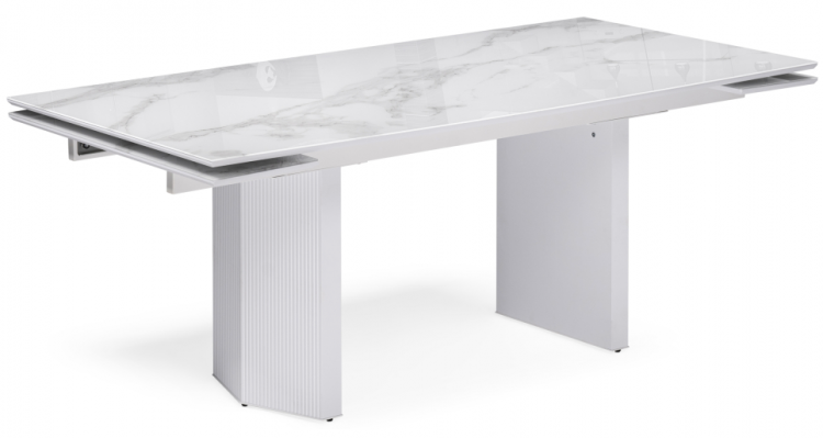Woodville Стеклянный стол "Монерон" | Ширина - 100; Высота - 77; Длина в разложенном виде - 260; Длина - 200; | белый мрамор