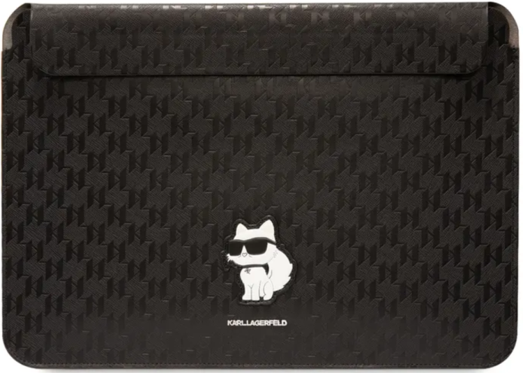 Lagerfeld Чехол для ноутбуков 16" | Магнитная застежка | Saffiano Sleeve Monogram NFT Choupette, Black
