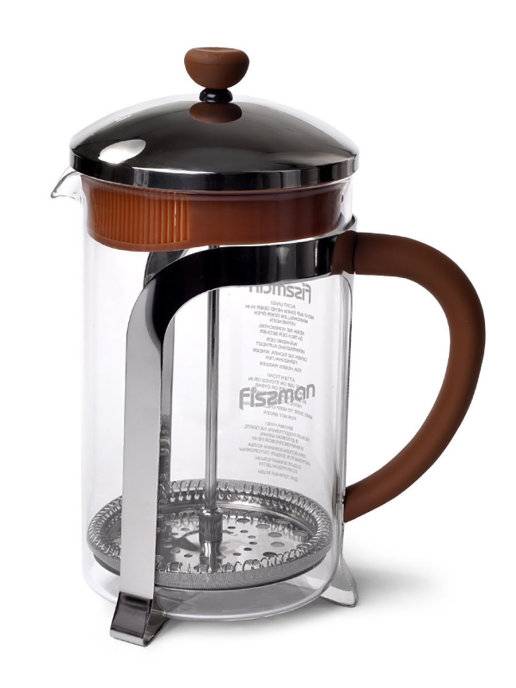 Fissman Чайник заварочный CAFE GLACE 1000мл с поршнем (стеклянная колба)/ Френч-пресс/