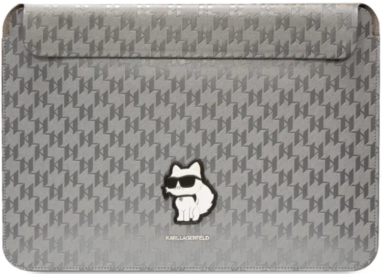 Lagerfeld Чехол для ноутбуков 16" | Магнитная застежка | Saffiano Sleeve Monogram NFT Choupette, Silver