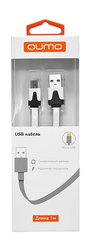 Кабель, USB-Micro USB, плоский, PVC, 1м, белый, коробка с окном