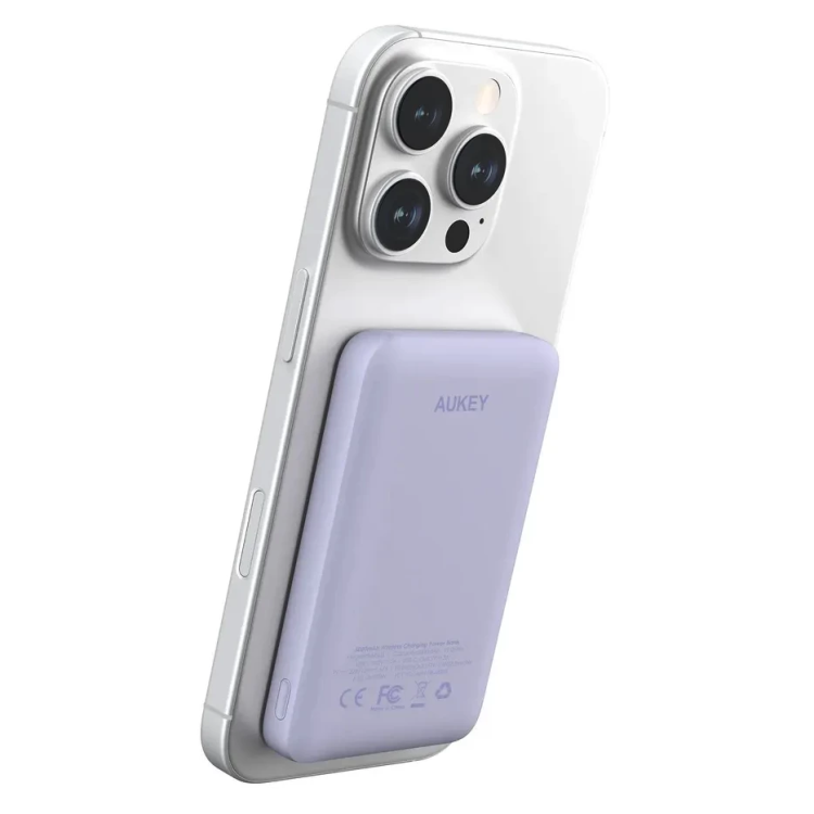Aukey Внешний аккумулятор Magnetic 10000 мАч | Совместим с MagSafe Qi Violet
