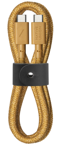 Native Union Belt Cable USB-C to USB-C | 60W Быстрая зарядка | Плетеный кабель 1.2 м | Прочный и стильный аксессуар | Цвет желтый