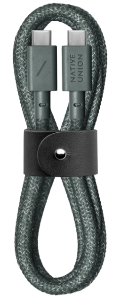 Native Union Belt Cable USB-C to USB-C | 60W Быстрая зарядка | Плетеный кабель 1.2 м | Прочный и стильный аксессуар | Цвет зеленый