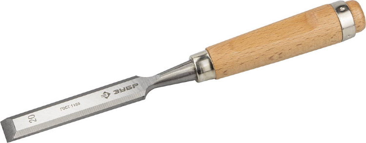 Зубр "ЭКСПЕРТ" 20мм 18096-20 Стамеска-долото с деревянной ручкой, хромованадиевая