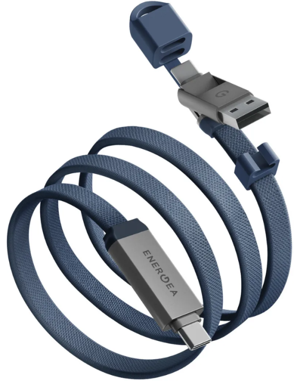 Energea Кабель 1.2m | 2 в1 | USB-C to USB-C+А | Мощность: 60 Вт | Передача данных: до 480 Mbps | Sheath Travel, Blue 