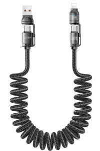 Remax CB12 Пружинный кабель USB‑A → Lightning, 1.5 м, плетёная оплётка, 240 Вт