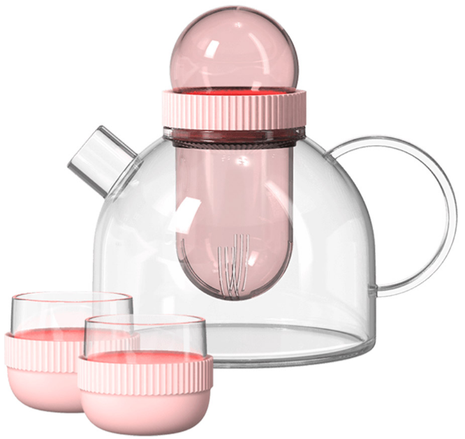 Заварочный чайник 800 мл и две чашки 95 мл/ Высокопрочное боросиликатное стекло KissKissFish BoogieWoogie Teapot with cups (розовый)