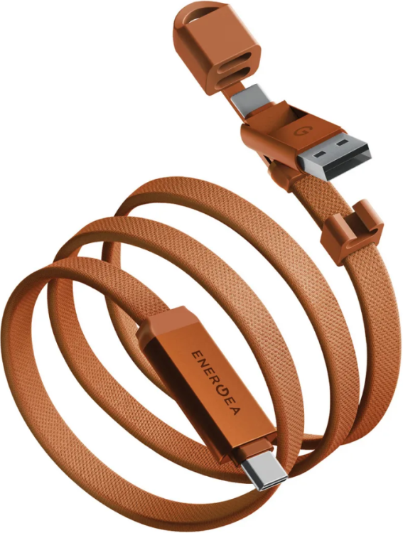 Energea Кабель 1.2m | 2 в1 | USB-C to USB-C+А | Мощность: 60 Вт | Передача данных: до 480 Mbps | Sheath Travel, Orange